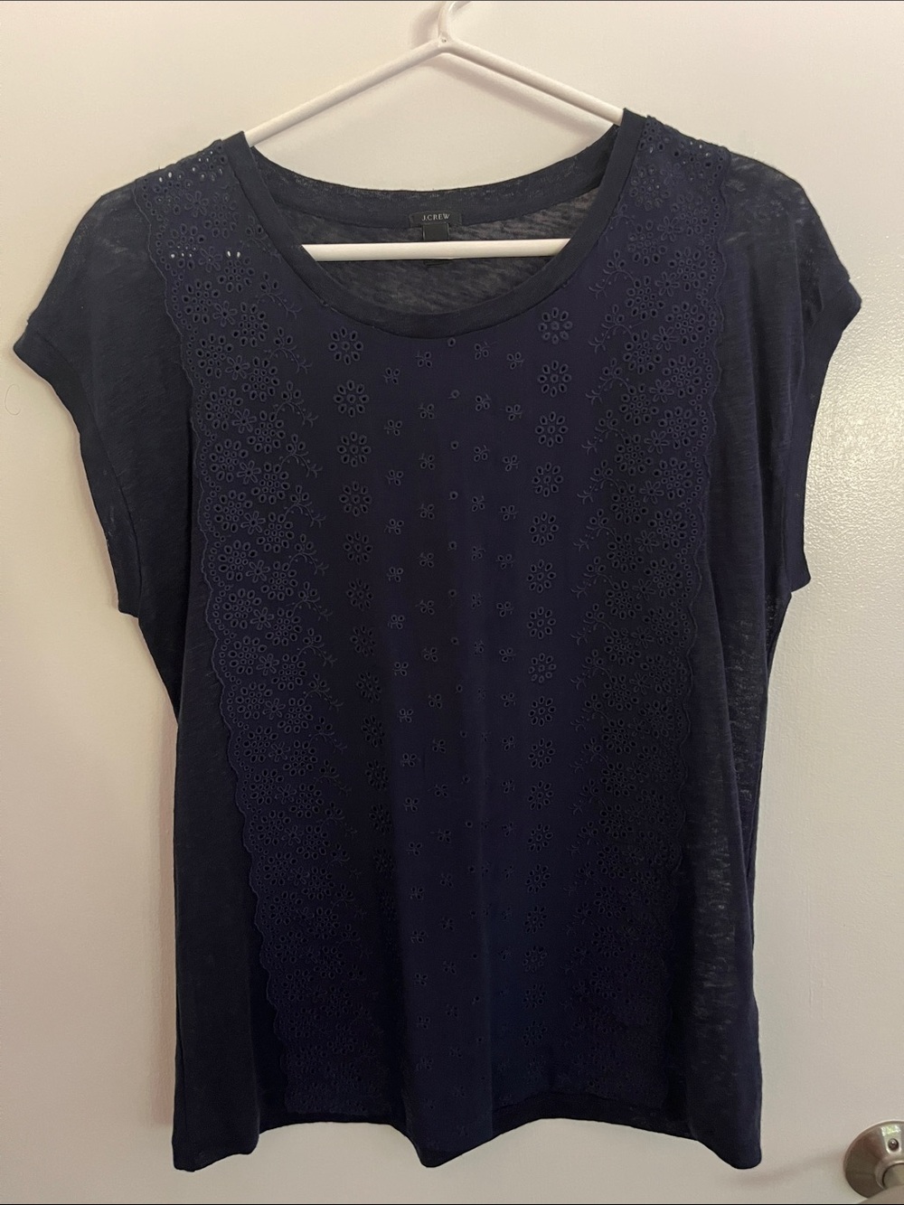 J. Crew Navy Eyelet Front Short Sleeve Tee Top